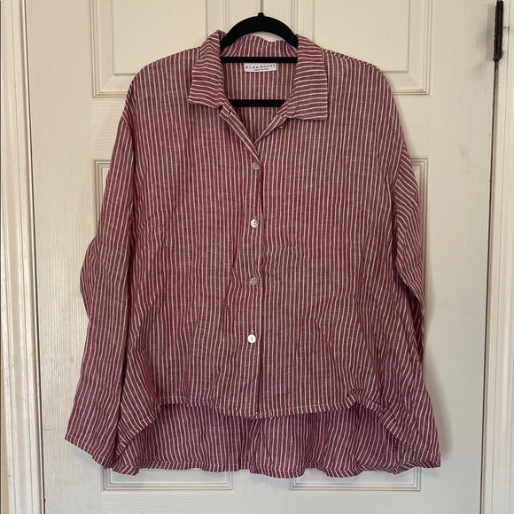bryn Walker Tops - Bryn Walker Linen Burgundy Striped Button Down Oversized Flowy Shirt